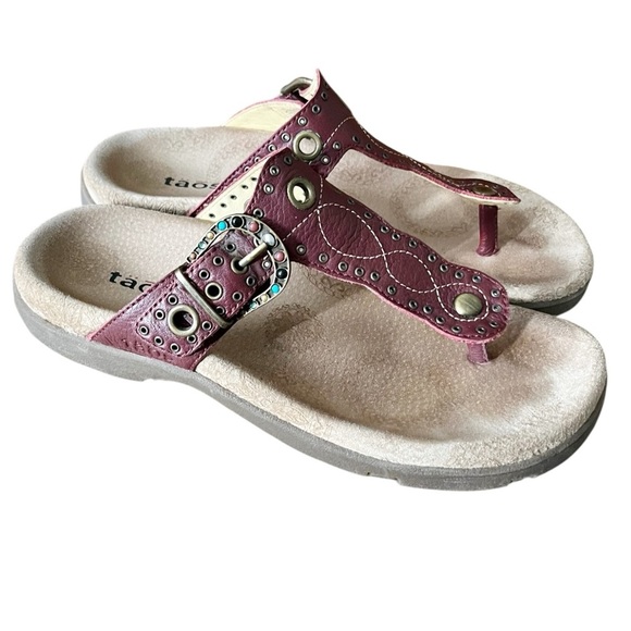 Taos Footwear Serena Size 8 Red Leather Thong Grommet Buckle Boho Comfort Sandal - Picture 1 of 11